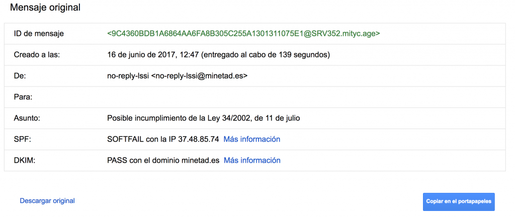 comprobar cabeceras gmail descargar 